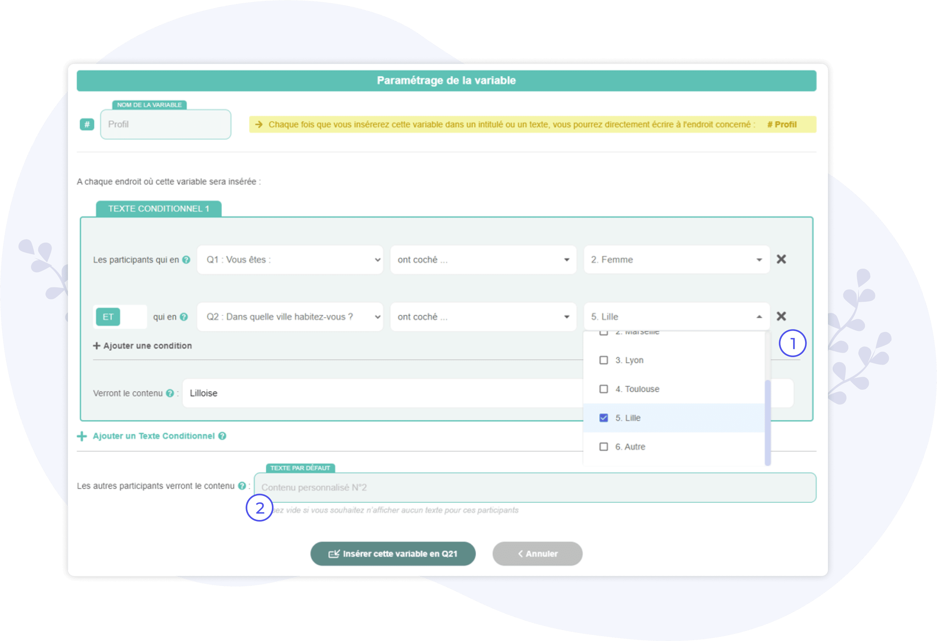 parametrer une variable de type conditional text