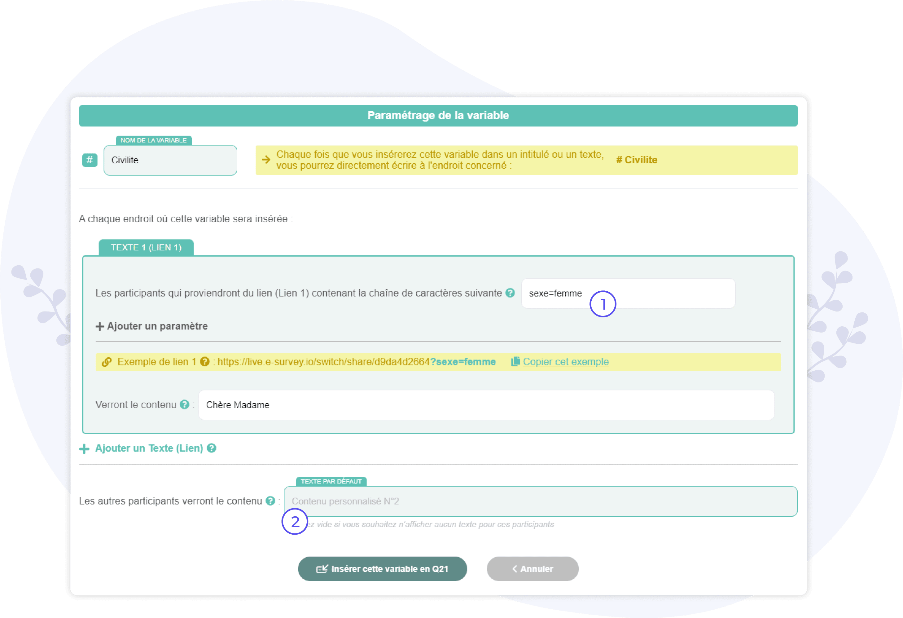 parametrer une variable de type embedded data