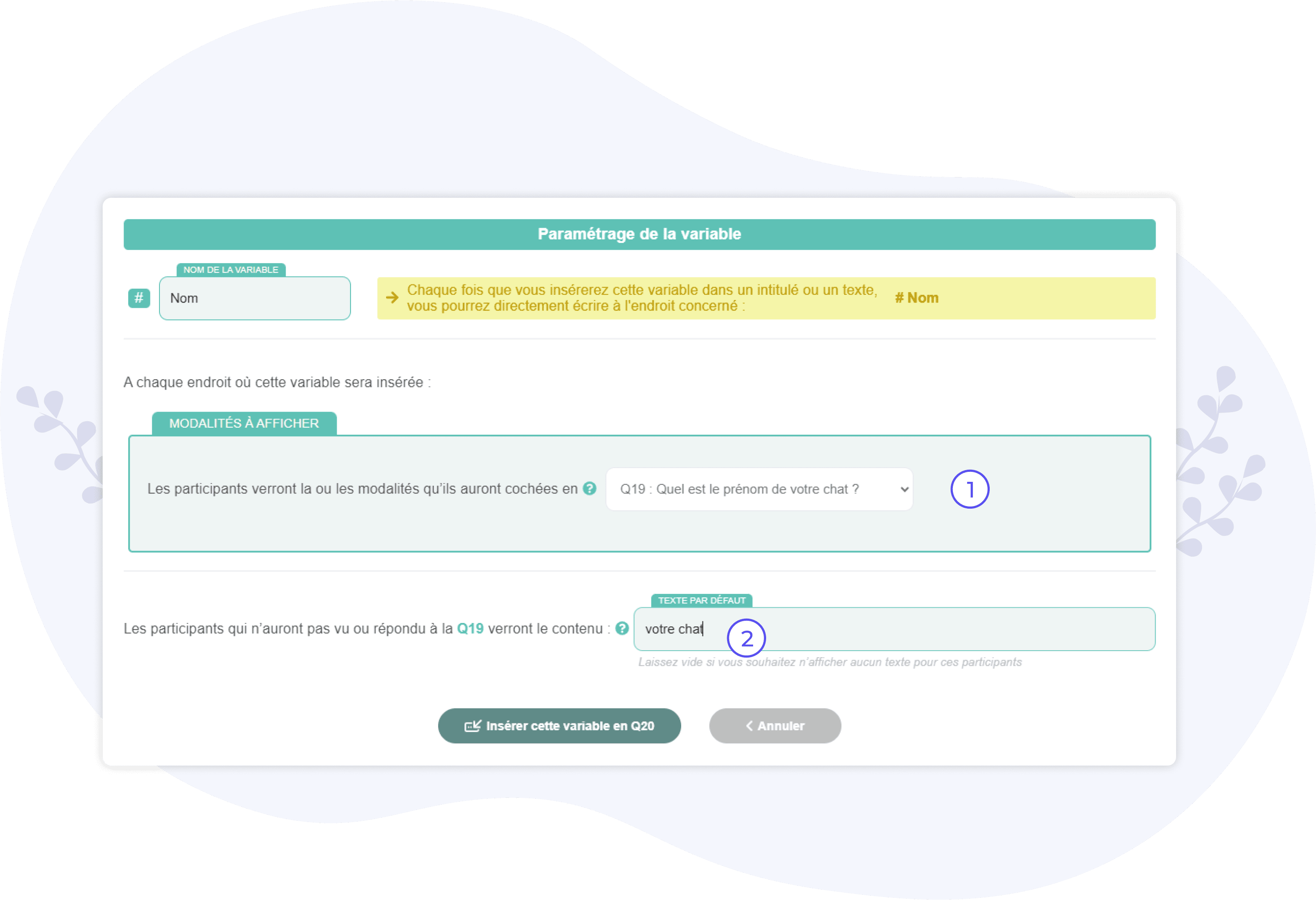 parametrer une variable de type piped text